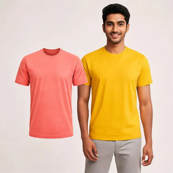 Yellow_And_Coral_Round_Neck_T_Shirt_Duo
