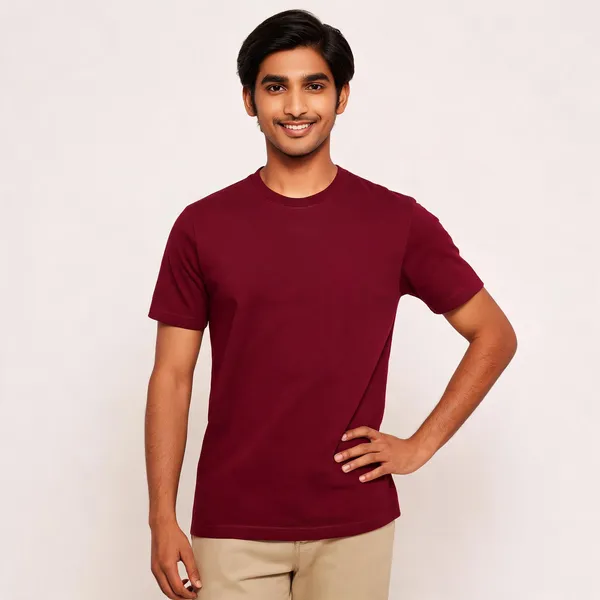 Maroon_Round_Neck_Short_Sleeve_T_Shirt_for_Men