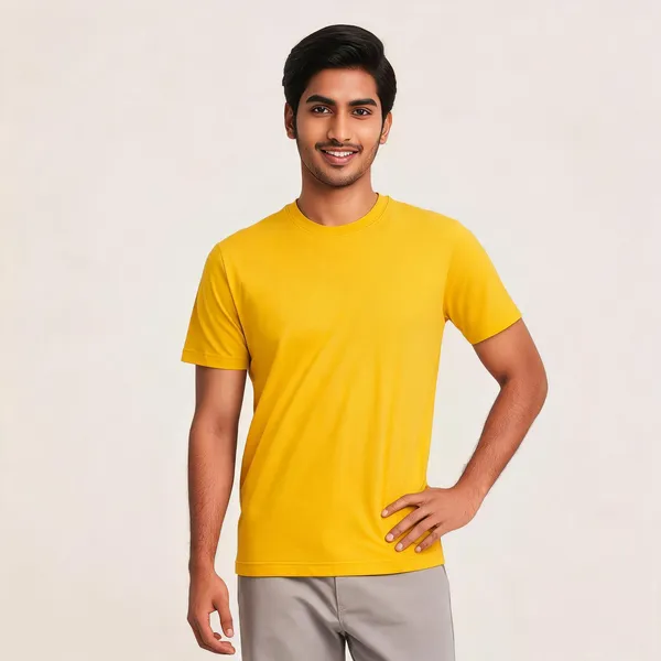 Yellow_Round_Neck_Half_Sleeve_T_Shirt_for_Men