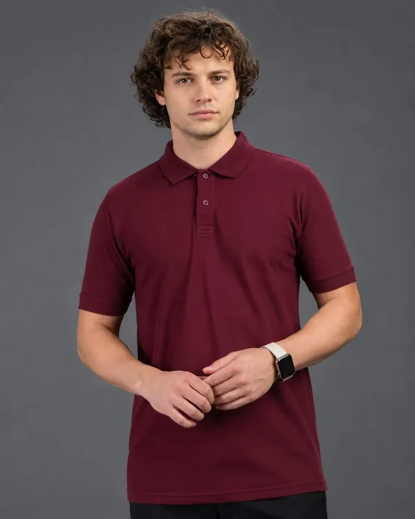 Maroon_Cotton_Polo_Neck_Half_Sleeve_T_Shirt_for_Men