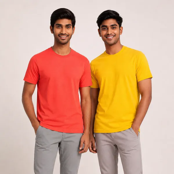 Yellow_And_Coral_Round_Neck_T_Shirt_Duo