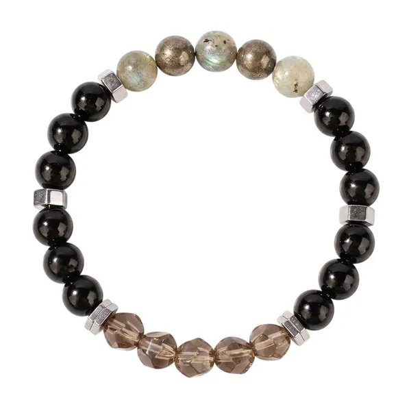 Protection_&_Business_Bracelet_|_Natural_Black_Agate,_Pyrite,_Labradorite,_and_cut-face_Smoky_Quartz_Beads_|_Unisex