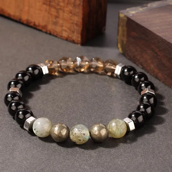 Protection_&_Business_Bracelet_|_Natural_Black_Agate,_Pyrite,_Labradorite,_and_cut-face_Smoky_Quartz_Beads_|_Unisex