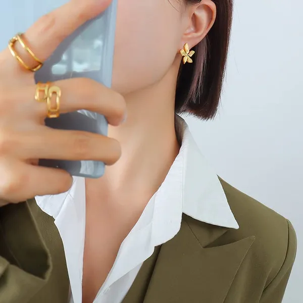 18K_Gold_Plated_Flower_Stud_Earrings_Five-Petals_Floral_Silhouette_With_Textured_Detailing_|_PVD_Vacuum_Plating_-_Ritambharaa