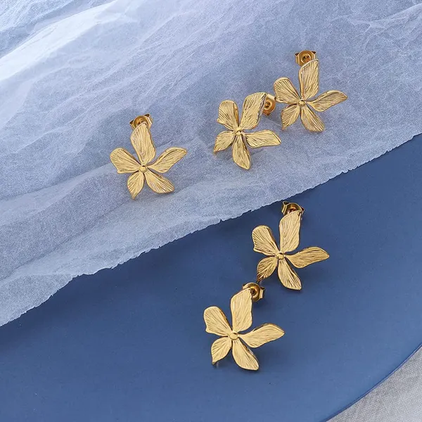 18K_Gold_Plated_Flower_Stud_Earrings_Five-Petals_Floral_Silhouette_With_Textured_Detailing_|_PVD_Vacuum_Plating_-_Ritambharaa