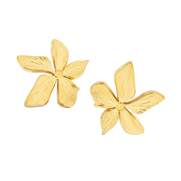 18K_Gold_Plated_Flower_Stud_Earrings_Five-Petals_Floral_Silhouette_With_Textured_Detailing_|_PVD_Vacuum_Plating_-_Ritambharaa