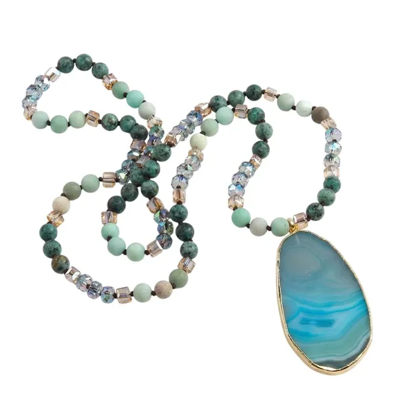 Ritambharaa_Natural_Blue_Agate_Pendant_Necklace_–_Handmade_Long_Beaded_Stone_Necklace_with_Gold-Tone_Pendant_for_Women,_Statement_Jewellery