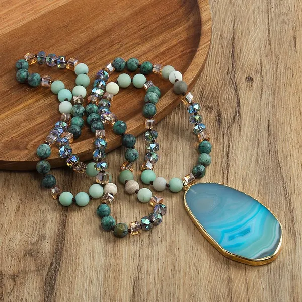 Ritambharaa_Natural_Blue_Agate_Pendant_Necklace_–_Handmade_Long_Beaded_Stone_Necklace_with_Gold-Tone_Pendant_for_Women,_Statement_Jewellery