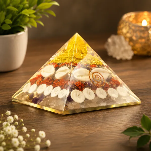 Dhan_Laxmi_Shri_Yantra_Orgonite_Pyramid_|_Shree_Yantra,_Ratti,_Gomati_Chakra,_Rudraksha_&_Natural_White_Kaudi_|_Wealth,_Prosperity_&_Positive_Energy