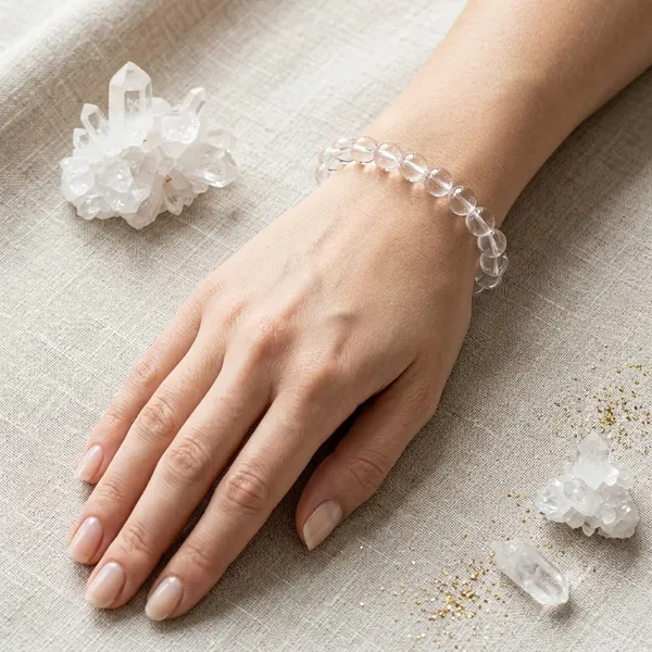 Clear_Quartz_Crystal_Bracelet_For_Unisex_|__Sphatik_|_Clarity,_Focus_&_Energy_Balance_|_AAA_Quality_and_Certified
