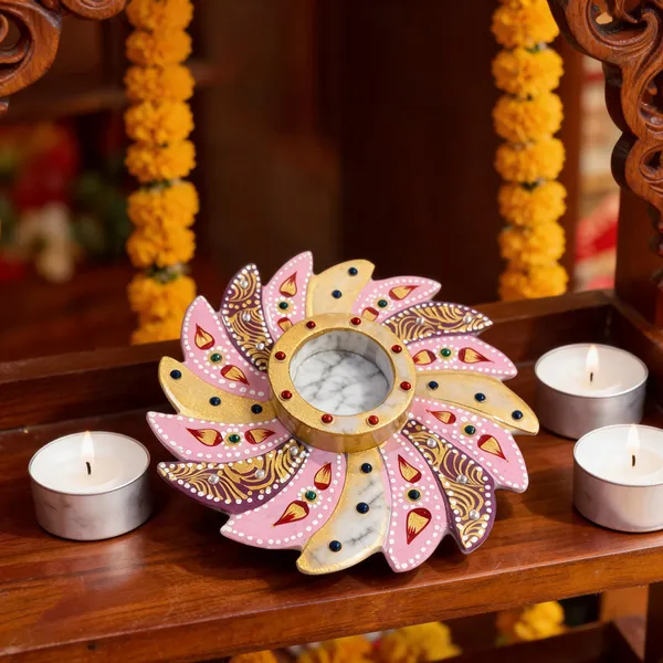 Marble_Festive_Floral_Hand_Painted_Decorative_Diya