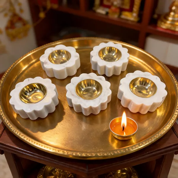 Marble_Pooja_Flower_Shaped_Brass_Diya_Set_Of_5