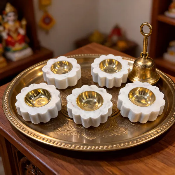 Marble_Pooja_Flower_Shaped_Brass_Diya_Set_Of_5