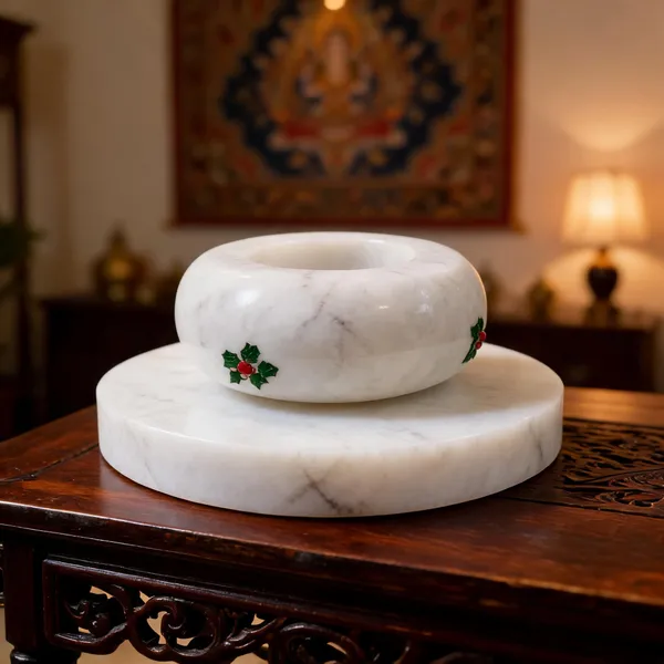 Marble_Hand_Painted_Floral_Candle_Holder_With_Plate_Set_Of_2
