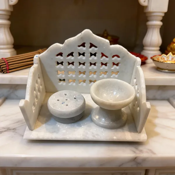 Marble_Pooja_Singhasan_With_Agarbatti_Stand_And_Diya