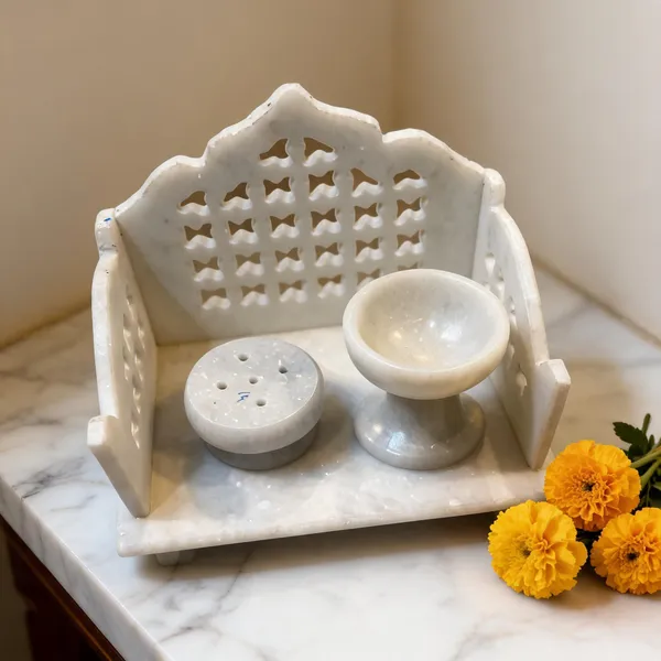 Marble_Pooja_Singhasan_With_Agarbatti_Stand_And_Diya