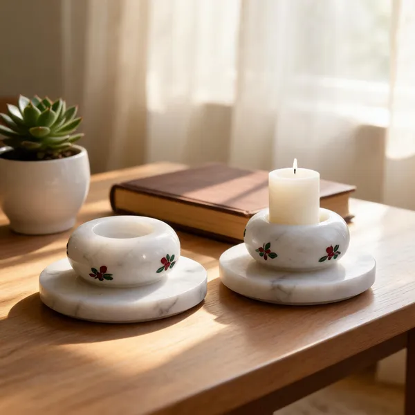 Marble_Hand_Painted_Floral_Candle_Holder_With_Plate_Set_Of_2
