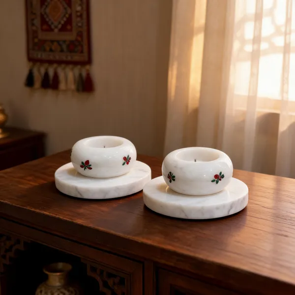 Marble_Hand_Painted_Floral_Candle_Holder_With_Plate_Set_Of_2