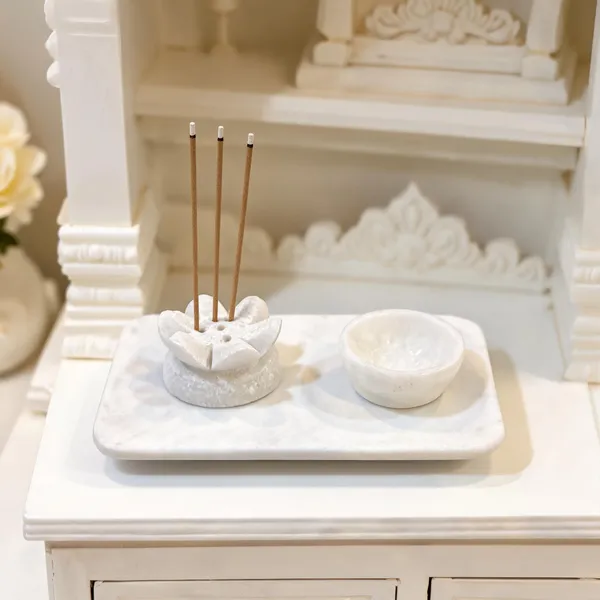 Marble_Pooja_Lotus_Carved_Diya_Agarbatti_Tray_Set