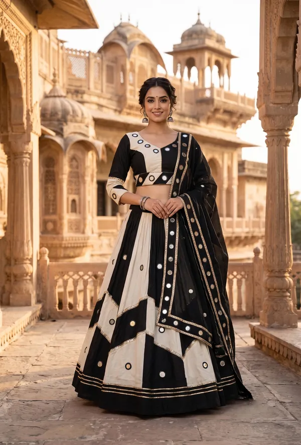 Embellished_Black_&_White_Colorblock_Lehenga_Choli_Set