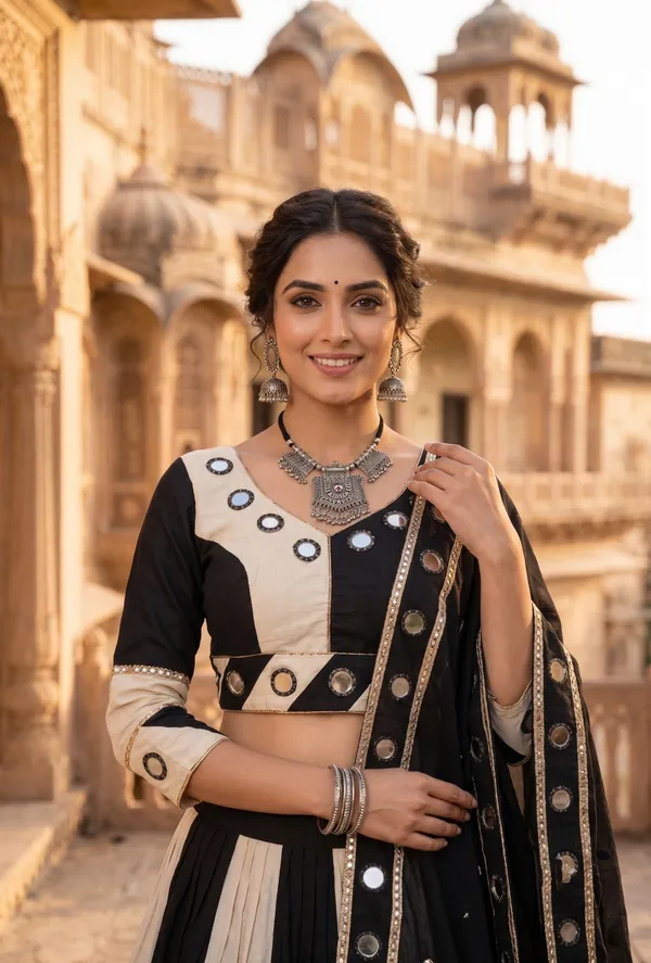 Embellished_Black_&_White_Colorblock_Lehenga_Choli_Set
