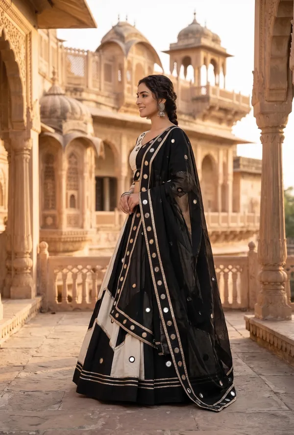 Embellished_Black_&_White_Colorblock_Lehenga_Choli_Set