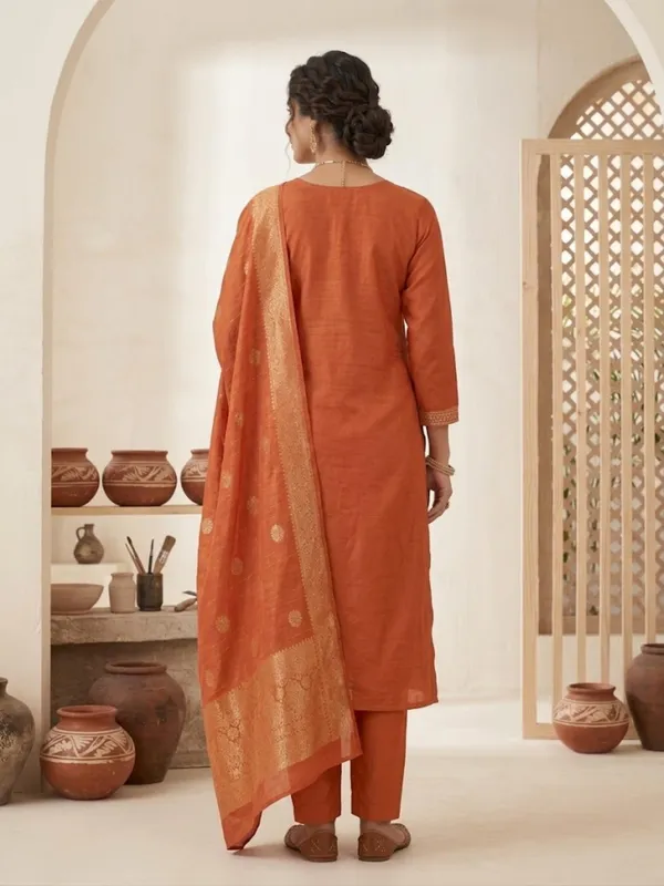 Orange_Embroidery_Viscose_Silk_Kurti_Set_|_Hand_Work_|_Festive_&_Party_Wear