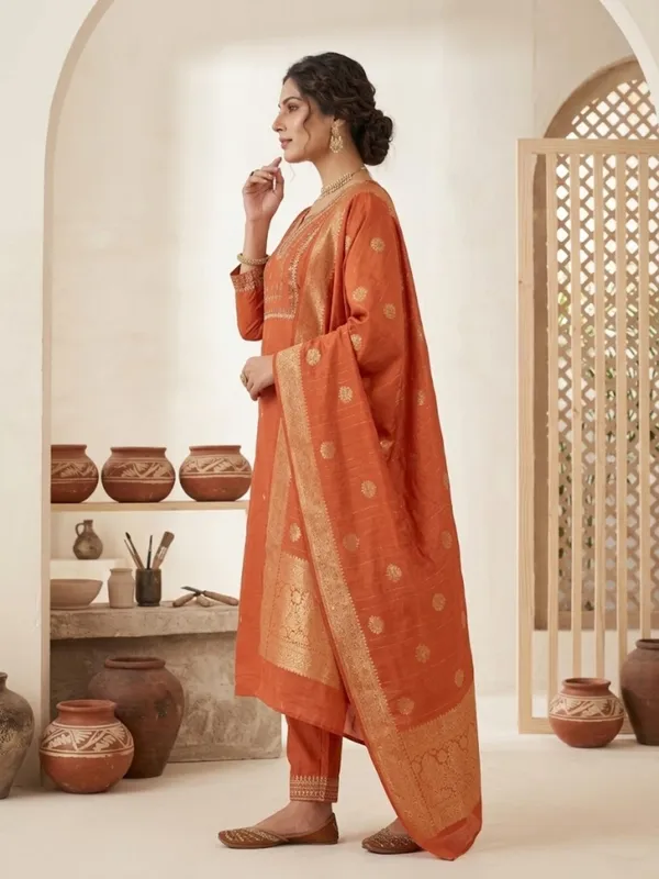 Orange_Embroidery_Viscose_Silk_Kurti_Set_|_Hand_Work_|_Festive_&_Party_Wear