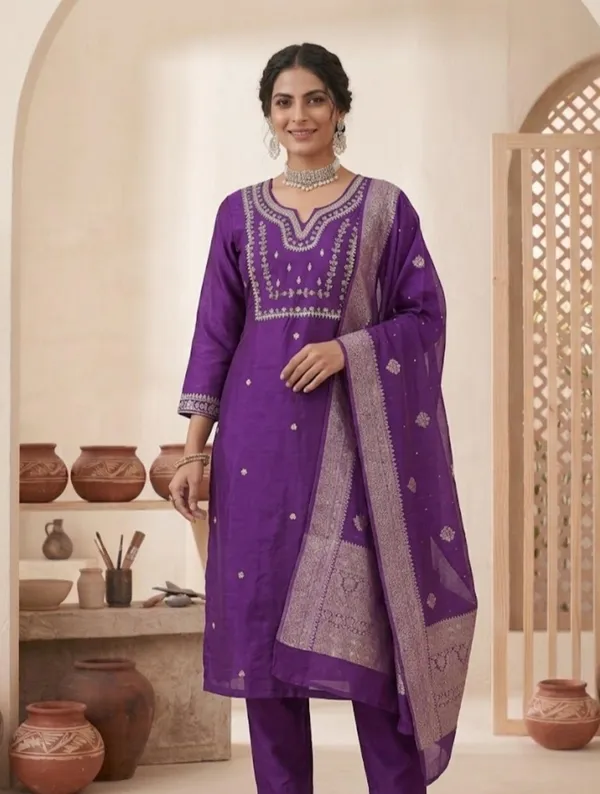 Purple_Embroidery_Viscose_Silk_Kurti_Set_|_Hand_Work_|_Festive_&_Party_Wear
