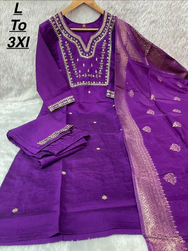 Purple_Embroidery_Viscose_Silk_Kurti_Set_|_Hand_Work_|_Festive_&_Party_Wear