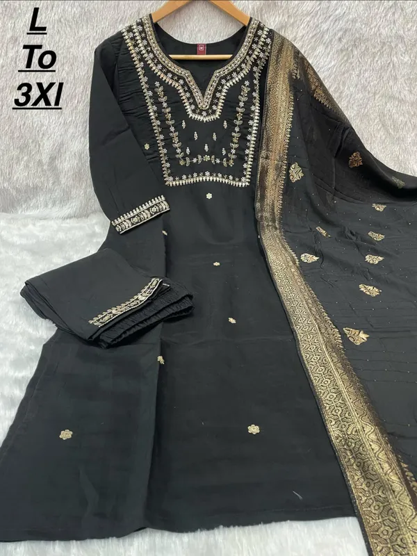 Black_Embroidery_Viscose_Silk_Kurti_Set_|_Hand_Work_|_Festive_&_Party_Wear