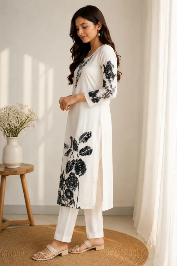 Elegant_White_And_Black_Floral_Embroidered_Kurta_Set