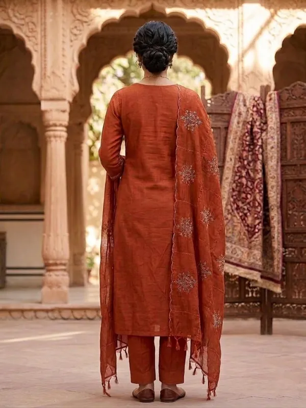 Orange_Embroidery_Viscose_Silk_Kurti_Set_|_Hand_Work_|_Festive_&_Party_Wear