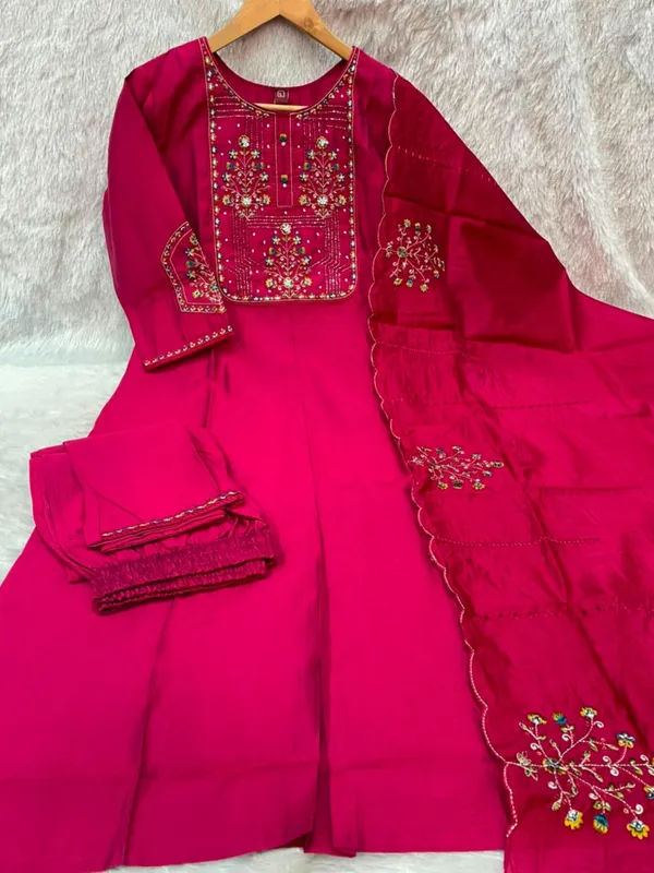 Pink_Embroidery_Viscose_Silk_Kurti_Set_|_Hand_Work_|_Festive_&_Party_Wear
