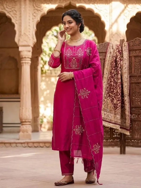 Pink_Embroidery_Viscose_Silk_Kurti_Set_|_Hand_Work_|_Festive_&_Party_Wear