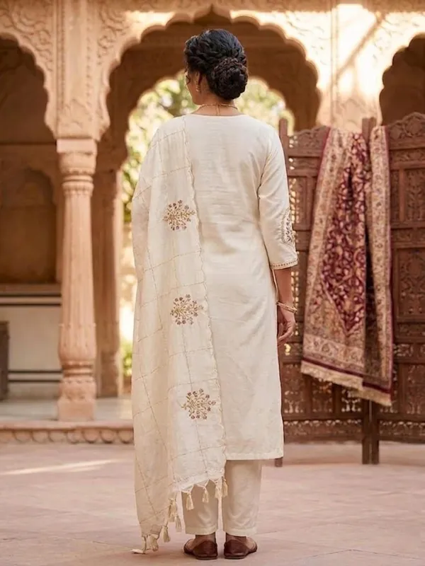 White_Embroidery_Viscose_Silk_Kurti_Set_|_Hand_Work_|_Festive_&_Party_Wear