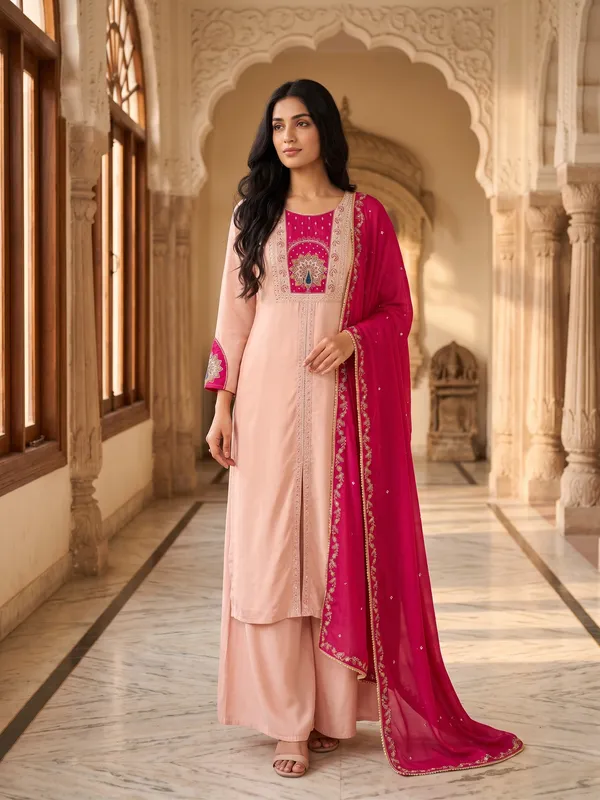 Festive_Wear_Anarkali_Kurti_Set_With_Plazo_And_Embroidered_Dupatta