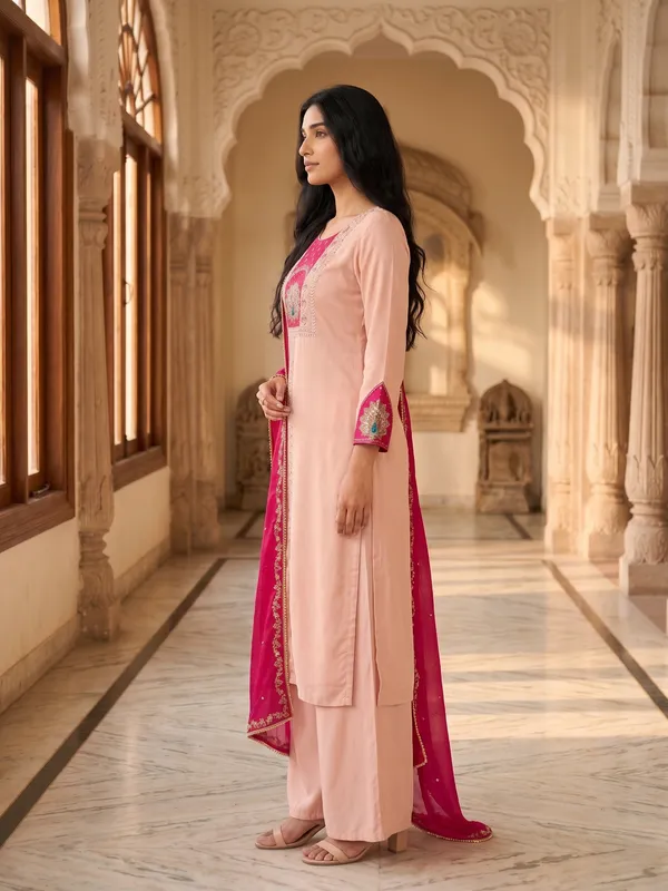 Festive_Wear_Anarkali_Kurti_Set_With_Plazo_And_Embroidered_Dupatta
