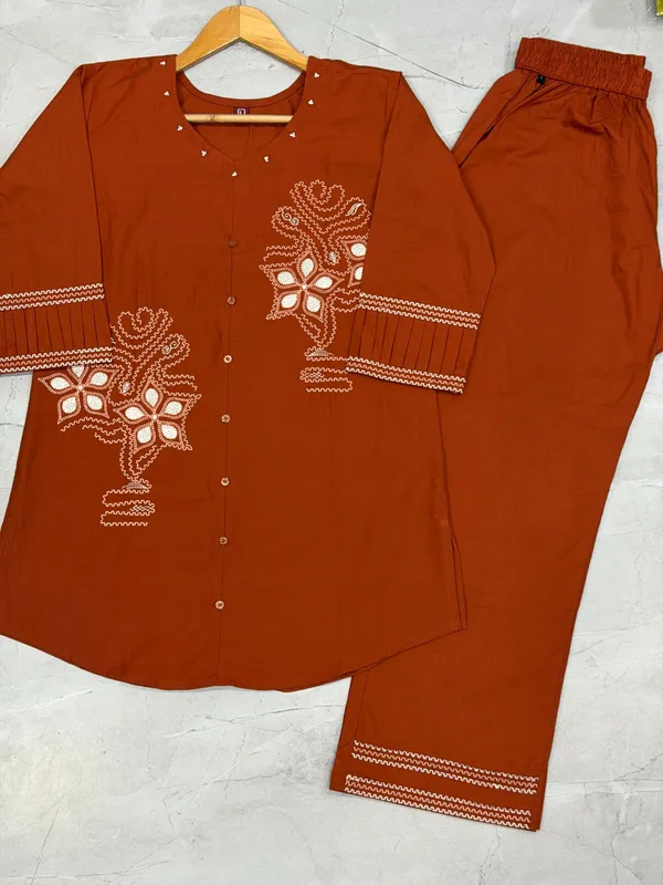 Orange_Embroidery_Pure_Cotton_Co-Ord_Set_|_Thread_Work