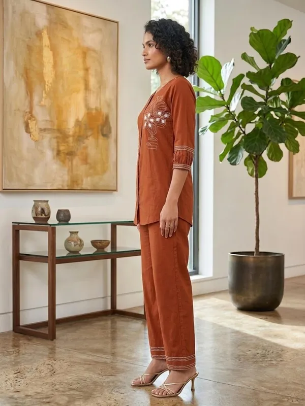 Orange_Embroidery_Pure_Cotton_Co-Ord_Set_|_Thread_Work