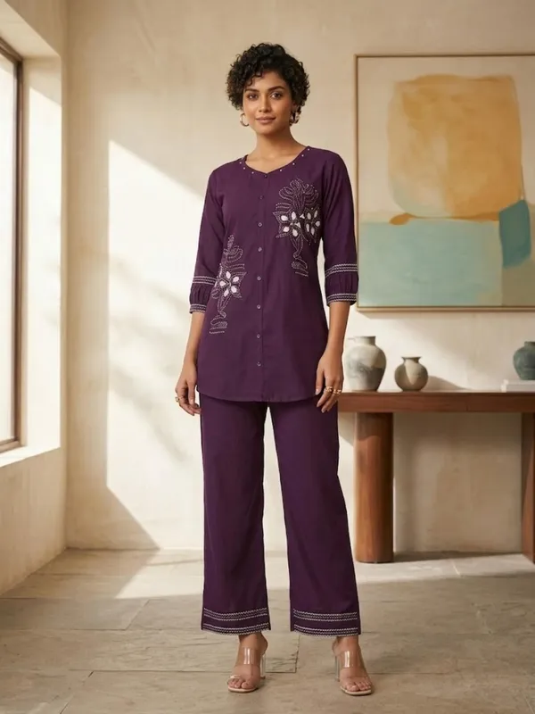Purple_Embroidery_Pure_Cotton_Co-Ord_Set_|_Thread_Work