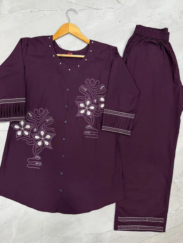 Purple_Embroidery_Pure_Cotton_Co-Ord_Set_|_Thread_Work