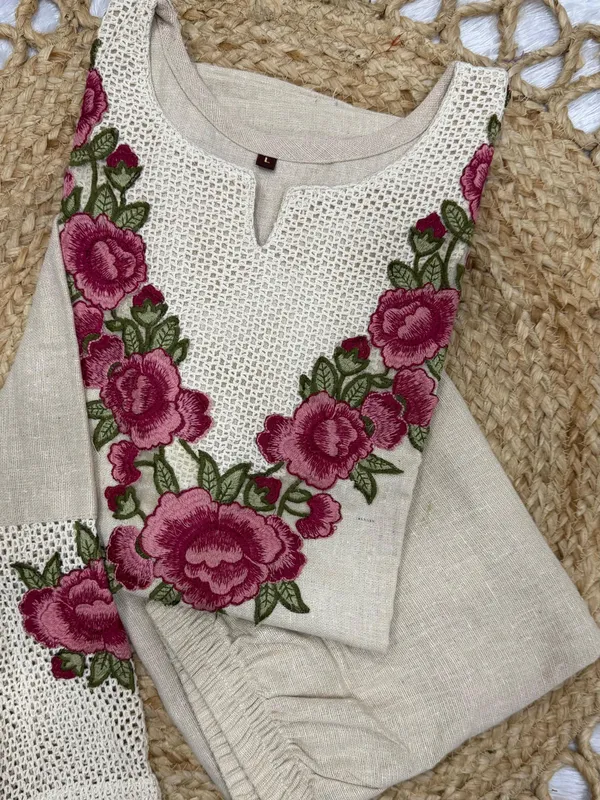 Multicolor_Embroidery_Jute_&_Khadi_Cotton_Stylish_Co-Ord_Set_


