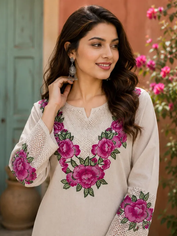 Multicolor_Embroidery_Jute_&_Khadi_Cotton_Stylish_Co-Ord_Set_


