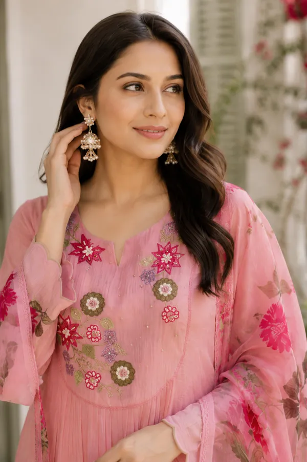 Pink_Embroidery_Mal_Chanderi_Narkali_Kurti_Set