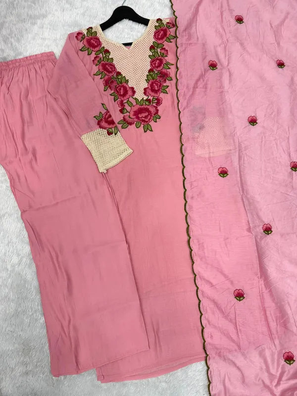Pink_Embroidery_Mal_Chanderi_Narkali_Kurti_Set