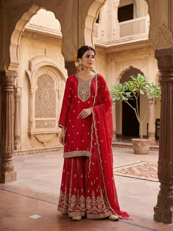 Women_Chinon_Kurti_Sharara_Dupatta_Set