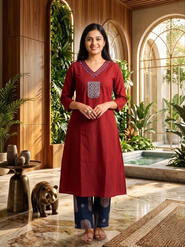 Stylish_Embroidered_Kurta_Pant_Set_For_Women