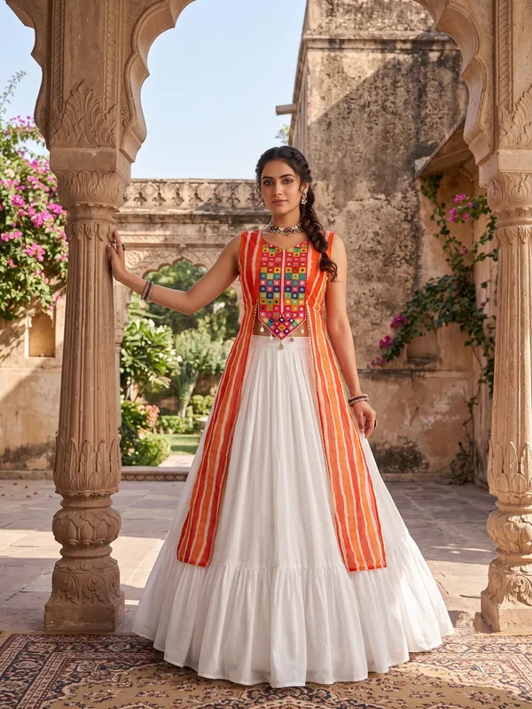 Navratri_Special_Kesari_Orange_Long_Jacket_Chaniya_Choli_Set