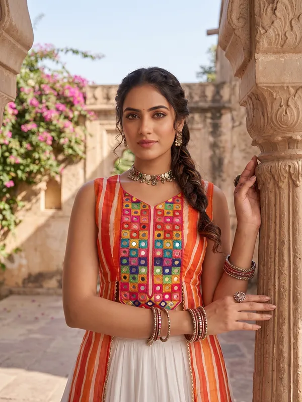 Navratri_Special_Kesari_Orange_Long_Jacket_Chaniya_Choli_Set